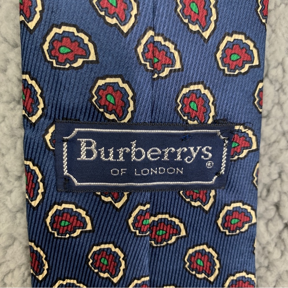 Vintage Burberry Men’s Necktie - Navy Blue/Red Paisley Print, 59”L x 3.5”W - Picture 1 of 8